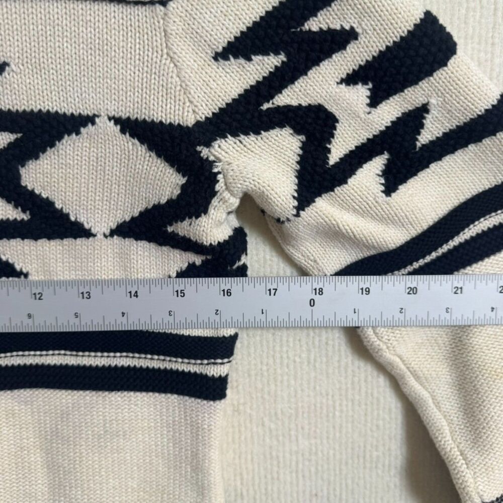LRL Lauren Jeans Co Aztec Southwestern Zip Cardigan Sweater 100% Cotton M Cream - Picture 5 of 7
